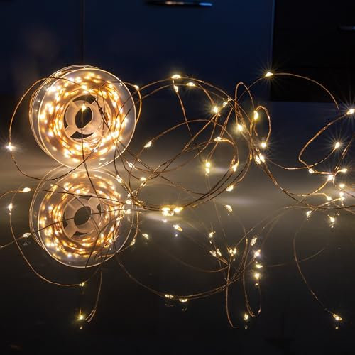 Luccika Lichterkette, Weihnachten, Micro-LED-Lichterkette auf Kupferkabel, 8 Spielmodi, Verwendung im Innen- und Außenbereich, dekorative Lichter für Baum, Weihnachten, Hochzeit (warmweiß, 40 Meter)