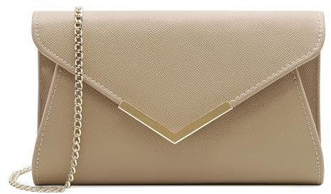 Milisente Clutch-Taschen für Damen, Hochzeit, Leder, Abendtasche, Metallic, Schultertasche, beige, Small