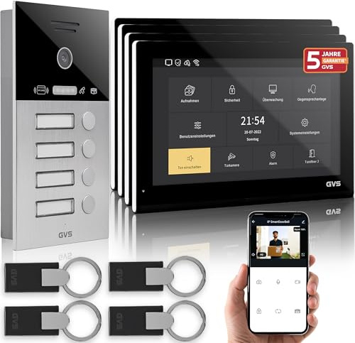GVS IP Video Türsprechanlage mit Türöffner & RFID - 4x10 Monitor & App
