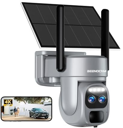 BEENOCAM 4K/8MP Solar Security Cameras Wireless Outdoor, Dual Lens 360°PTZ Solar Camera Outdoor Wireless Cameras for Home Security with 2.4/5GHz, PIR Sensor, Color Night Vision, 2-Way Audio,Alexa