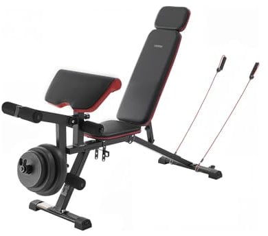 VEVOR Hantelbank verstellbare Brauchtrainer für Ganzkörpertraining 363 kg belastbar), Sit-up-Trainingsbank Fitness Bank Flachbank mit it Beinstrecker, Preacher-Polster, schnelle Einstellung