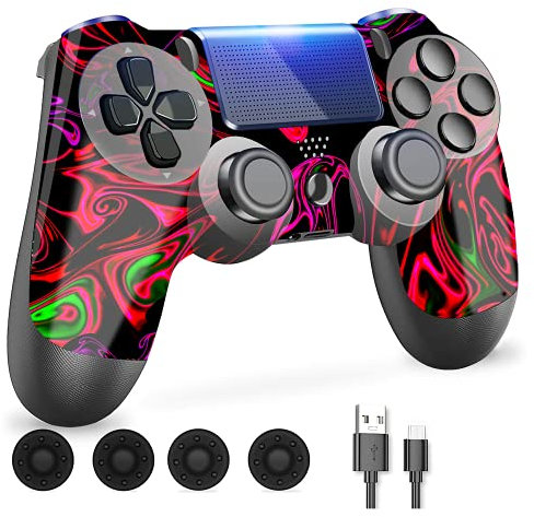 Play4 Mando Compatible Para Play4/Slim/Pro, Mando De PC Con Cable Con Doble Vibración, Sensor Giroscópico De 6 Ejes y Conector Para Auriculares (fantasma)