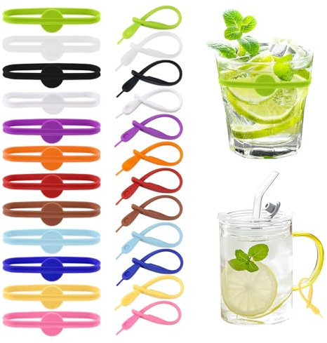 Koceci 48 PCS Drink Markers, Cup Markers Bottle Strip Tag Silicone Drink Labels Name Band, Glass Identifiers for Drinks, Drink Labels for Party, Birthday, ALL, Silicone, silicone