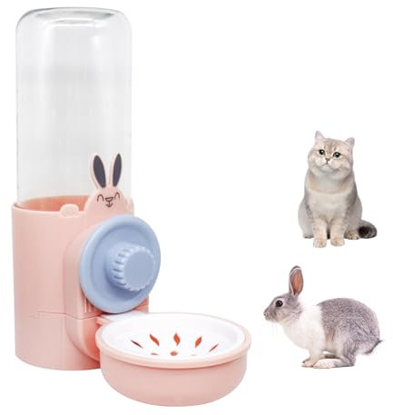 Andiker Rabbit Water Bottles, 500 ml/17.6 oz Dog Water Bottle No Drip Hanging Water Automatic Dispenser for Cat Hamster Hedgehog Ferret Small Animal (Pink, 500 ml)