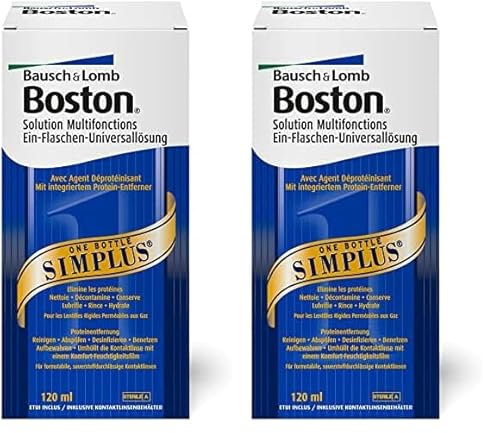 Bausch + Lomb Boston Simplus - Kontaktlinsenreiniger und Aufbewahrungslösung, für harte Kontaktlinsen 1 x 120 ml (Packung mit 2)