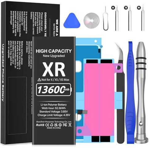 13600mAh Batterie pour iPhone XR, Batterie de Remplacement Haute capacité Nouvelle 0 Cycle pour iPhone XR A1984, A2105, A2106, A2108 avec kit d'outils de réparation
