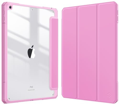 FINTIE Custodia per iPad 10.2 Pollici 9a / 8a / 7a Generazione (2021 2020 2019) - [Built-in Pencil Holder] Antiurto Sottile Case Posteriore Trasparente Cover con Auto Sveglia/Sonno, Lilla Rosa