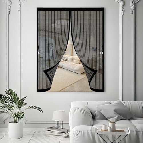 Mosquitera Ventana Magnetica 44 x 72 cm Protección Contra Insectos, Malla Fina, Mantiene El Aire Fresco, Mosquitera Magnético para Puerta Corredera, Puerta de Salón, Negro