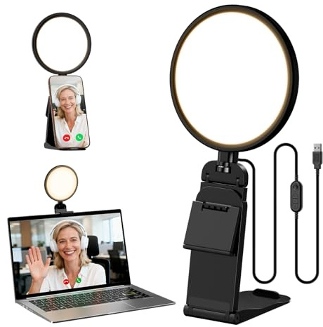 Computer-Zoom-Beleuchtung für Videokonferenzen, kleines 5-Zoll-Ringlicht mit 50 Modi, CRI > 97,8, 3000K–6000K für Videoaufnahmen/Streaming/Selfies, Schreibtischleuchte für Laptop (Grauschwarz)