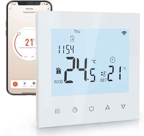 Elektrobock PT740W-EI Raumthermostat mit WiFi | Smartes Thermostat für Fußbodenheizung & Elektroheizung | 6 Programme/Tag | Geofencing & Fenster-Offen-Erkennung | 230V, 16A