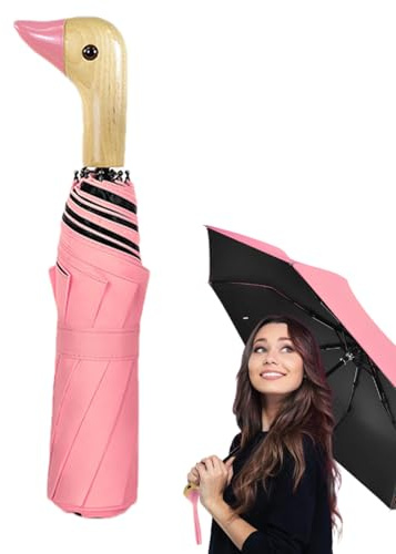 keloppasit Enten-Regenschirm, 94 cm, 8 Rippen, niedlicher Entenkopf-Regenschirm, regenfester Sonnenschutz, Reiseschirme, mit Holzgriff, für Mädchen, Erwachsene, Studenten, rose, Refer to