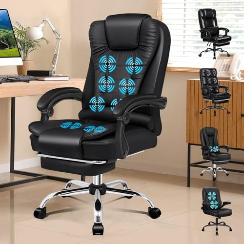 ALFORDSON Ergonomisch Chefsessel Massage Bürostuhl Heizfunktion,PU Schwarz | Drehstuhl Schreibtischstuhl Einziehbare Fußstütze, Drehstuhl Neigungswinkel 90°-150°,Besprechungsstuhl höhenverstellbarer