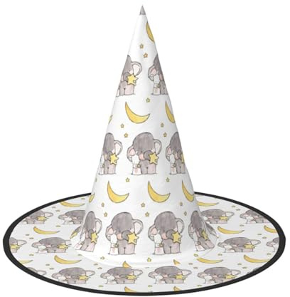 VCzsdff Elefant und weißer Hasen-Druck, Cosplay, Oxford-Stoff, Halloween-Hut für Halloween-Partys, leicht, 33 cm hoch, Hexenkappe