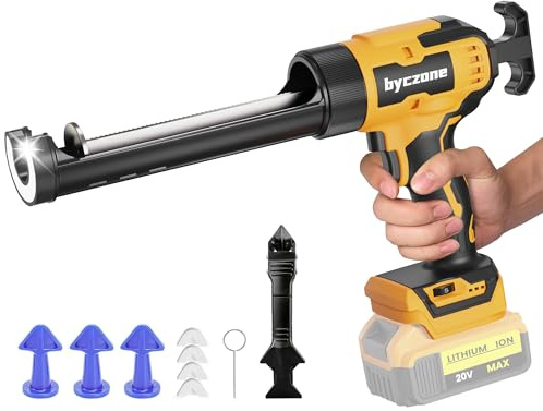 byczone Electric Caulking Gun Compatible With Dewalt 20V Max Battery (Tool Only), 10 Oz Cordless Caulk Gun with Adjustable Speed, LED Light, Battery Powered Caulking Gun for Filling, Sealing, Repair