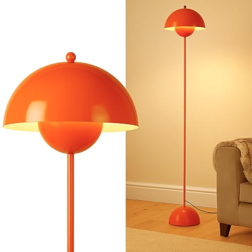 Alpinaluz Stehleuchte mit gewölbtem Parabolschirm: Klassisch, modern und nordisch, ideal für Wohnzimmer und Esszimmer mit E27-Sockel (Orange)