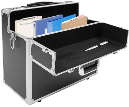 Kazafa Pilotenkoffer 48,5×23×39 cmRollbarer Aktenkoffer mit Teleskopstange Rollen & Kombinationsschloss Sicherer Dokumentenkoffer Koffer aus Aluminium für Büro & Geschäftsreisen (Schwarz)