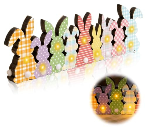 Osterdeko Holz Hase mit LED Licht Deko Aufsteller für Ostern Frühlingsdeko LED Osterhase Deko Ornament Osterdeko Innen Osterhasen Figuren Tischdeko Oster Geschenk