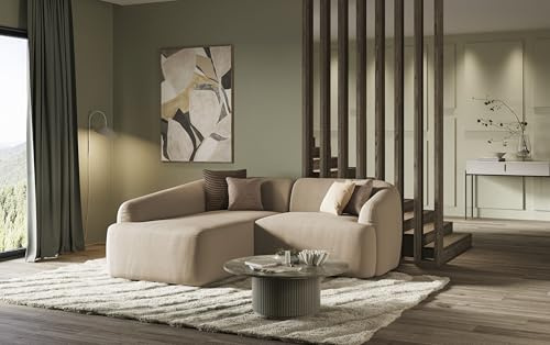 DOMO. collection Ecksofa Parika, L Couch, organische Form, Longchair Links, klein, 216 x 196 x 81 cm (BxTxH), Taupe (grau)