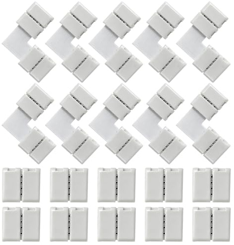 20 Pièces Kit Connecteurs Ruban LED 4 Broches 10mm RGB 5050 Raccord Bande | LED Sans Soudure (10x L-Forme 10x Droit) Extension Câble Lumière pour Décoration Chambre TV Cuisine