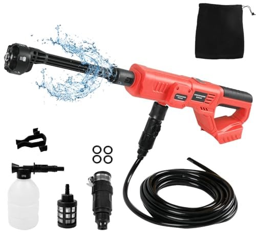Cordless Pressure Washer Compatible with Milwaukee M18 18V Battery, 1000PSI Portable Power Washer with 6-in-1 Multifunctional Nozzle, Foam Pot and 5m Hose for Car, Home, Garden, Fence