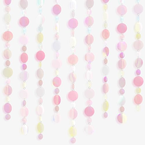 G2PLUS Wetterfest Irisierende Pailletten Girlande Outdoor: 10M Glitzer | Rosa Runde Hängedeko, 10 Stück Reflektierende Pailletten Vorhang Party Dekoration für Garten Geburtstag Hochzeit Vogelabwehr
