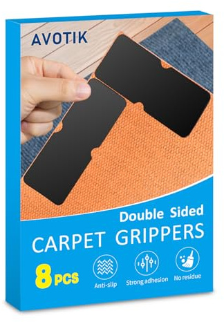 Rug Gripper for Laminate Floor: 8 PCS No Damage Rug Tape - Anti Slip Rug Grips for Area Rugs – Secure Carpet Tape for Wood Floors, Safe & Strong Hold (Note: Not suitable for rug on carpets.)