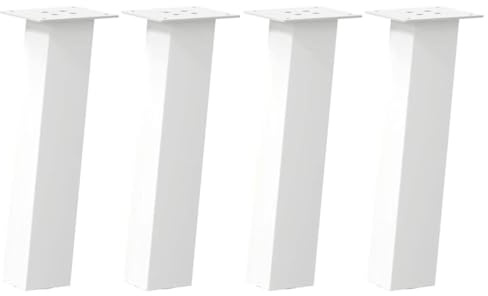 HETFTJN Pieds de Table Basse Métal Blanc 42 cm, Lot de 4 Pieds en Acier Thermolaqué Inclinés à 96 Degrés pour Table de Salon et Banc, Pieds de Meuble avec Vis et Patins