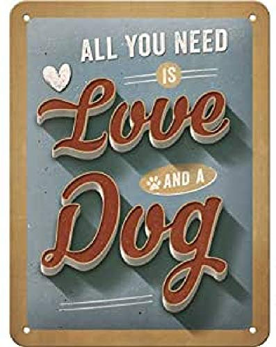 Nostalgic-Art Retro Blechschild PfotenSchild – Love Dog – Geschenk-Idee für Hunde-Besitzer, aus Metall, Vintage-Design zur Dekoration, 15 x 20 cm