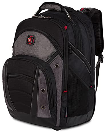 Wenger Luggage Synergy Wheeled 16 Backpack Padded Rolling Laptop Bag with Trolley Handle, Black/Grey, 18-inch