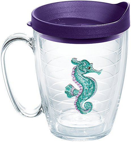 Tervis Purple Teal Seahorse Insulated Tumbler with Emblem and Royal Lid, 16oz Mug, Clear