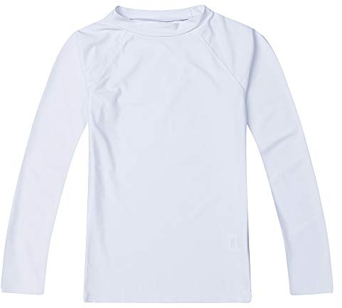 Boys' Long Sleeve Rashguard Swimwear Rash Guard Athletic Tops Swim Shirt UPF 50+ Sun Protection, White 3T