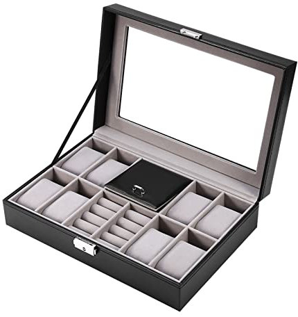 YUYTE Porta Orologi a 8 Posti, Scatola Porta Orologio con Serratura Fibbia in Metallo,Cuscinetti Rimovibili,Organizzatore E Custodia Per Gioielli Scatola Porta Orologi (Nero)