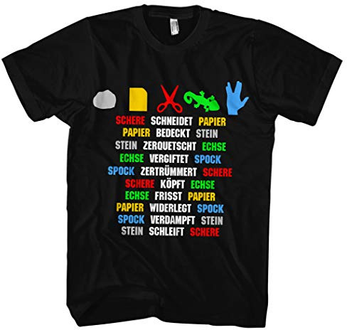 Stein, Papier, Schere, Echse, Spock Männer Herren T-Shirt | Spiel Sheldon Fun | M1 (S, Druck: Bunt)