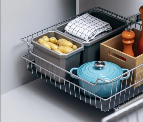 stauraum Korbauszug 35kg – silber – 500/160, Schrankauszug Teleskopschublade für 50er Schrank