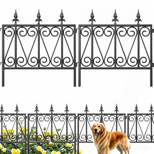 Amagabeli Dekoratives Gartenzaun Paneel 60cm(H) x 60cm(L) (5 Panels, Gesamtlänge 3m), Rostfrei Metallzaun ohne Graben für Außenbereich, Grenzzaun, Hundezäune für Blumenbeete, Schwarz