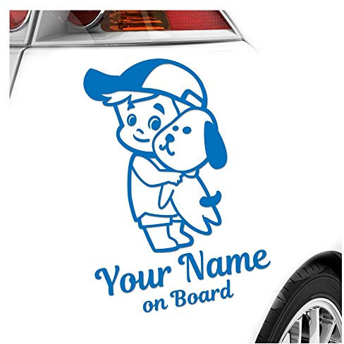 Kiwistar - Babyaufkleber - Blau - Junge Hund Cappy Sticker - mit Wunschtext individuell personalisiert + Baby on Board 15cm - für Auto, Motorrad, Tuning - Aufkleber selbst gestalten