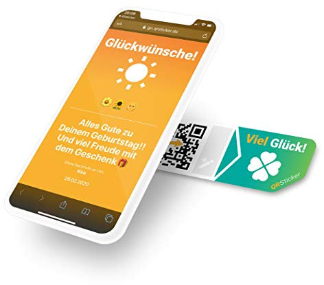 QR Code Aufkleber Glückwünsche! Aufkleber für Geburtstage, Hochzeiten, Taufen, Postkarten uvm. als digitale Grußkarte mit QR-Code und Smartphone App (M, 4 Sticker)