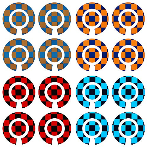 Acclaim Lawn Bowls Identification Stickers Markers Standard 5.5 cm Diameter 4 Full Sets Of 4 Self Adhesive Two Colour Large Check Mixed Colours (D)