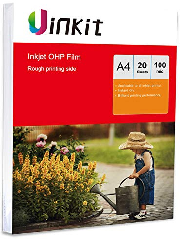 A4 OHP Film for Inkjet Printer - 20sheets Overhead Project Film Transparency Sheets Film with White Stripe Uinkit
