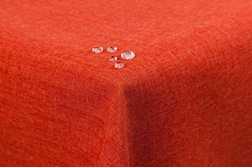 First-Tex Tischdecke Leinenoptik Lotuseffekt abwaschbar mit gerader Saumkante 160 rund in Terracotta/orange