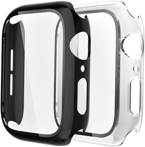 2 Stück Hülle Kompatibel mit Apple Watch 38/42/40/44mm mit Anti-Kratzen TPU Displayschutz Schutzfolie,360°Schutzhülle für iWatch Series 6/5/4/3/2/1/SE,2 Stück,Black/Clear,44mm