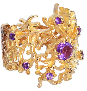 Eleganter Damen-Ring aus 925er Sterlingsilber, vergoldet, Amethyst, Geburtsstein, Cocktail, Schmuck für Mädchen, Stein:, Amethyst