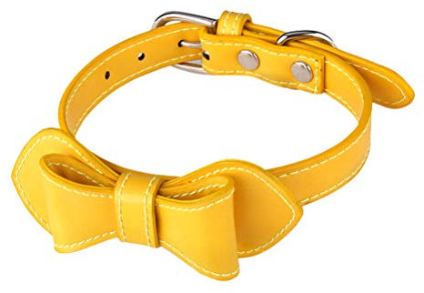 VILLCASE PU-Haustierhalsband mit Schleife, kreativer Haustier-Halsring, praktisches für, Hunde, Gelb