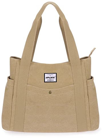HAWEE Canvas Damen Handtasche Shopper Tote Bag Große Schultertasche mit Reißverschluss Umhängetasche RetroTragetasche Leichte Henkeltasche für Reisen Arbeit Schule Einkaufen Strand Alltag, Gelb