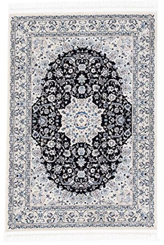 carpetfine Orientteppich Nain Diane Blau 200x290 cm | Tradtioneller Teppich für Schlaf- und Wohnzimmer