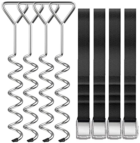Trampoline Stakes Heavy Duty Anchors High Wind Stakes,15.84 Galvanized Steel Corkscrew Anchors Kit for Trampoline,Field-deployments, Hunting Camp, Canvass Tents(Set of 4)