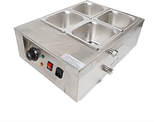 ROMYIX Electric Chocolate Fondue Set, Commercial Chocolate Tempering Machine 30℃~80℃ Chocolate Melter with 4 Pots Auto Temp Control Water Heating Hot Chocolate Melting Machine