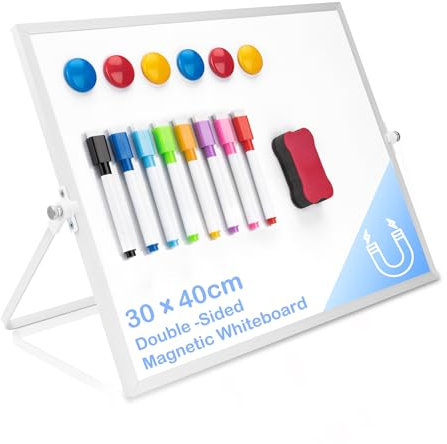 Pechor Magnetic Desktop Whiteboard 30 X 40 cm Double Sided Dry Erase White Board A3 Small Mini Whiteboard with Stand, Whiteboard Easel Kit for Drawing in School Home Office