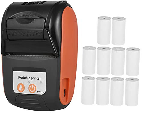 Etikettendrucker, Thermo Etikettiergerät BT Mini Wireless Labeldrucker für Barcode, QR-Code, Einzelhandel, Kabel, Kleinunternehmen, Kompatibel mit Android & iOS, mit 10 Papierrollen, Orange