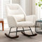 HomeMiYN Rétro Fauteuil à Bascule en Laine d'agneau Fauteuil en Laine Moderne, Chaise Berçante Confortable,Chaise à Bascule avec Pieds en Bois Massif pour Salon, Chambre, Balcon (White)